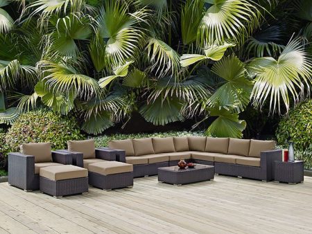 Convene 11 Piece Outdoor Patio Sectional Set in Espresso Mocha on Sale