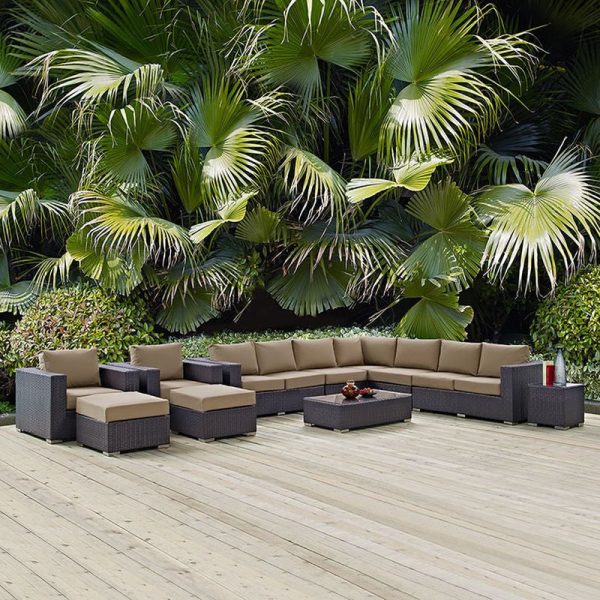 Convene 11 Piece Outdoor Patio Sectional Set in Espresso Mocha on Sale