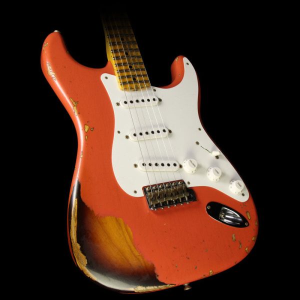 Fender Custom 2017 Time Machine Series  55 Stratocaster Relic Electric Guitar Aged Coral Pink over Chocolate 2-Tone Sunburst Online Sale